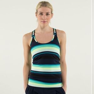 Lululemon Skateboarding Green & Blue Stripped Activewear Top - Women, size 2